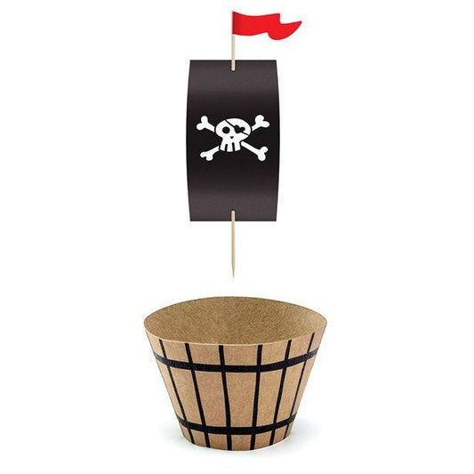 Pirate 'Flag and Barrel' Cupcake Wraps and Picks (6pk)