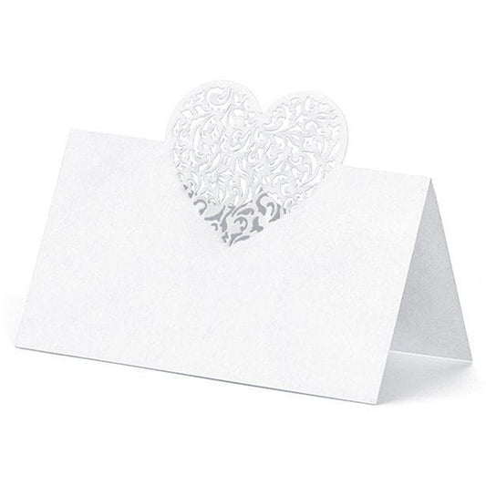 White Laser Heart Place Cards (10pk)