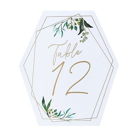 Geometric Greenery Wedding Table Numbers 1-12 (12pk)