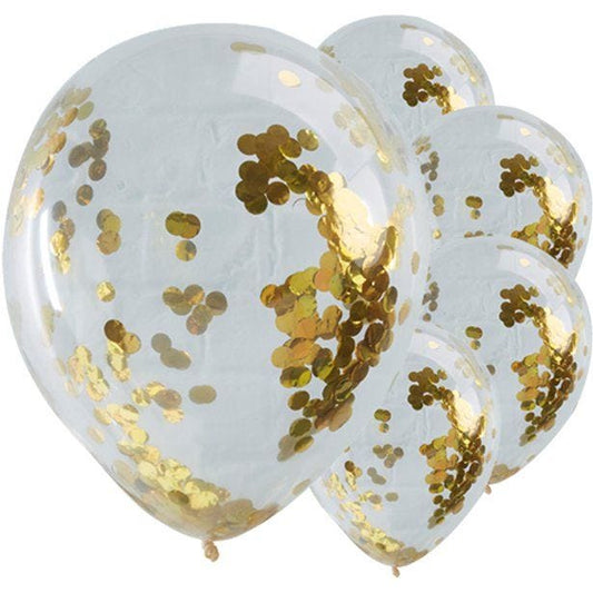 Pick & Mix Gold Confetti Latex Balloons - 12" (5pk)