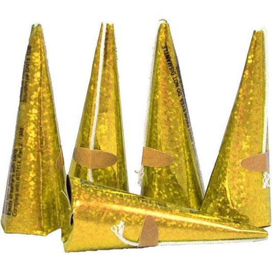 Holographic Gold Cone Party Poppers (10pk)