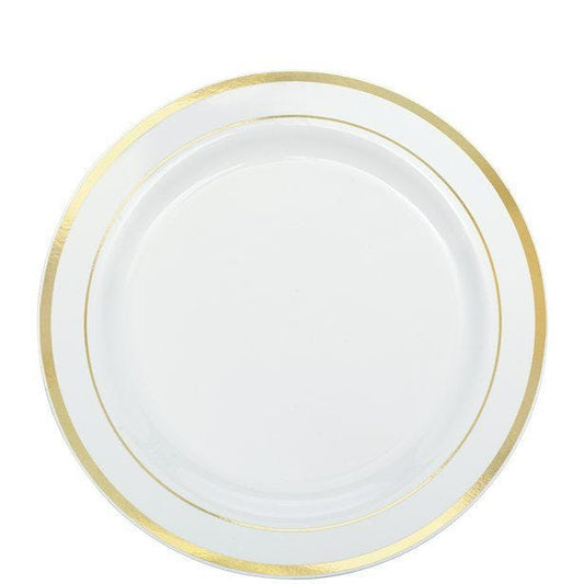 Premium White with Gold Trim Plastic Plates - 19cm (20pk)