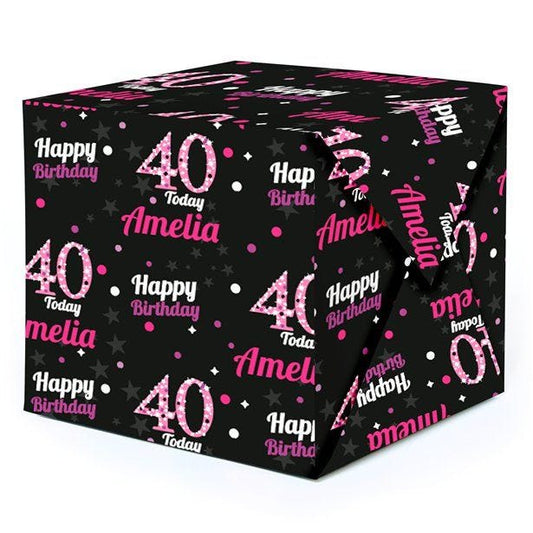 40th Birthday Pink Celebration Personalised Wrapping Paper - 62 x 100cm Sheet