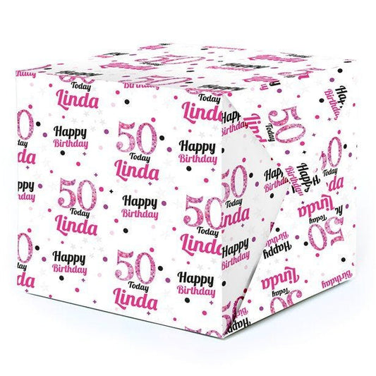 50th Birthday Pink Celebration Personalised Wrapping Paper - 62 x 100cm Sheet