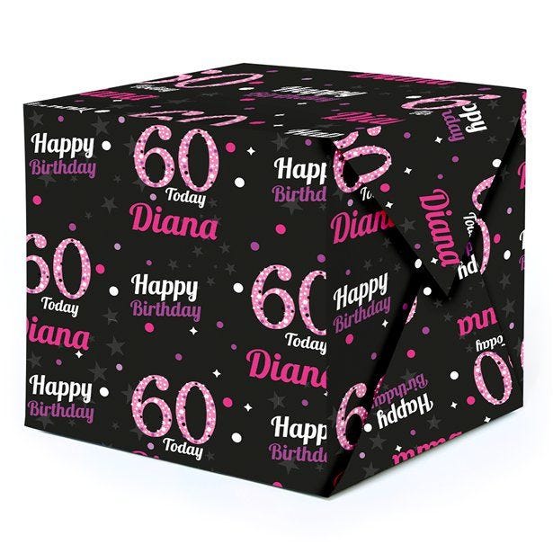 60th Birthday Pink Celebration Personalised Wrapping Paper - 62 x 100cm Sheet