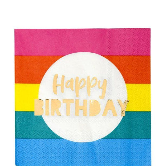 Rainbow 'Happy Birthday' Paper Napkins - 33cm (16pk)