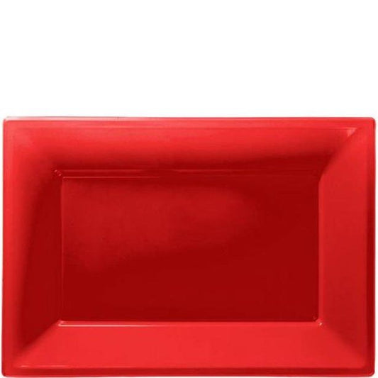 Red Plastic Serving Platters - 23cm x 32cm (3pk)