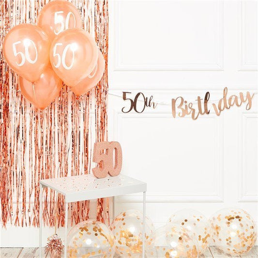 50th Birthday Rose Gold Decoration Kit - Deluxe