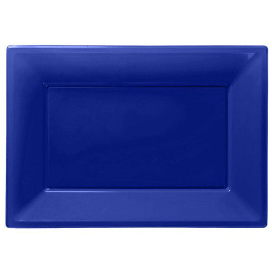 Royal Blue Plastic Serving Platters - 23cm x 32cm (3pk)
