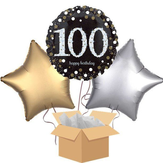 Happy 100th BirthdayGold Balloon Bouquet - Delivered Inflated