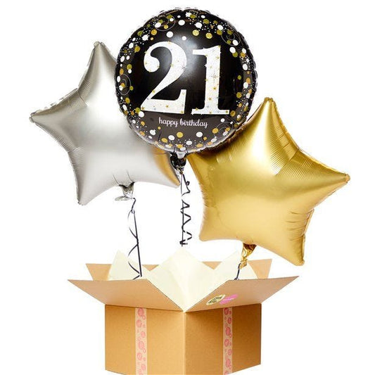 Happy 21st Birthday Gold Balloon Bouquet - Delivered Inflated