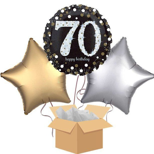 Happy 70th Birthday Gold Balloon Bouquet - Delivered Inflated