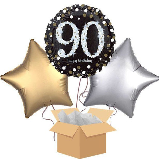 Happy 90th Birthday Gold Balloon Bouquet - Delivered Inflated