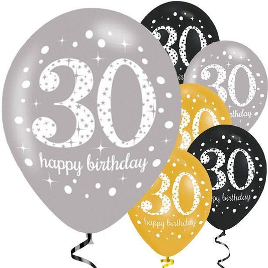 Sparkling Celebration 30th Birthday Balloons - 11" Latex (6pk)