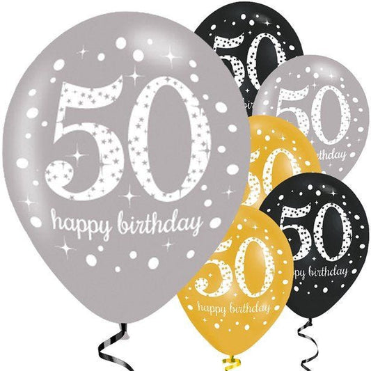 Sparkling Celebration 50th Birthday Balloons - 11" Latex (6pk)