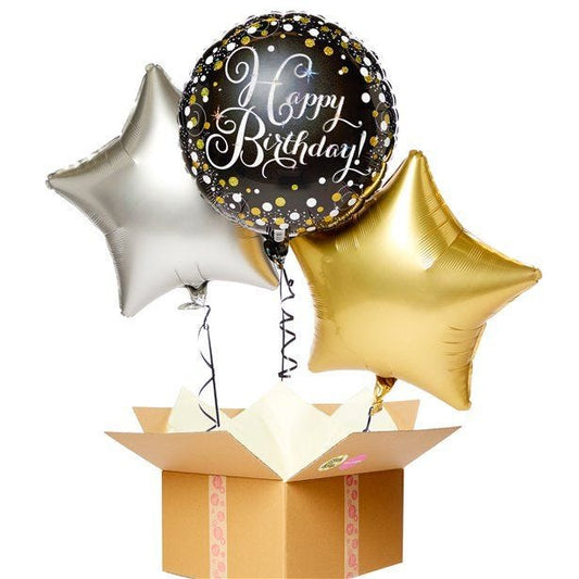 Happy Birthday Gold Balloon Bouquet - Delivered Inflated