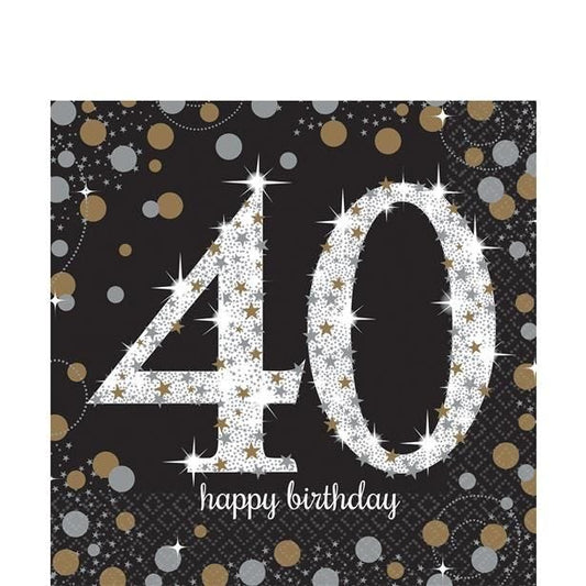 Sparkling Celebration 40th Birthday 2ply Paper Napkins - 33cm (16pk)