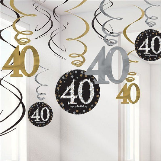 Sparkling Celebration 40th Birthday Hanging Swirls - 45cm (12pk)
