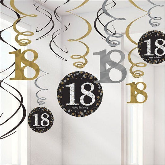 Sparkling Celebration 18th Birthday Hanging Swirls - 45cm (12pk)