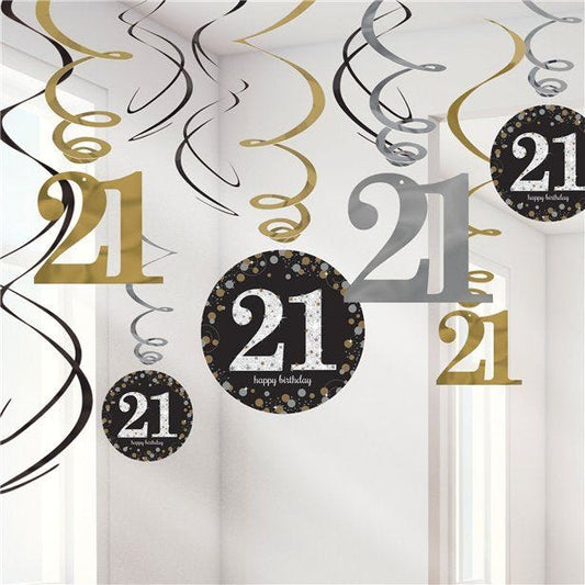 Sparkling Celebration 21st Birthday Hanging Swirls - 45cm (12pk)