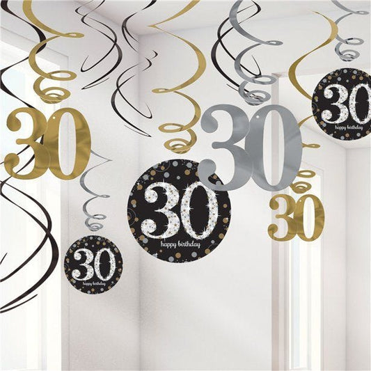 Sparkling Celebration 30th Birthday Hanging Swirls - 45cm (12pk)