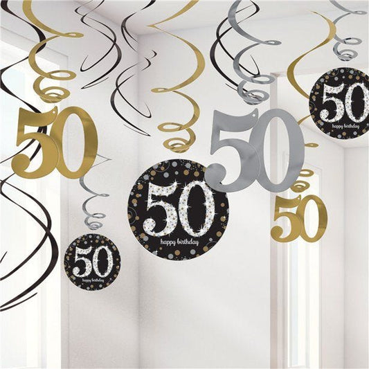 Sparkling Celebration 50th Birthday Hanging Swirls - 45cm (12pk)