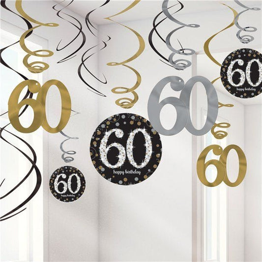 Sparkling Celebration 60th Birthday Hanging Swirls - 45cm (12pk)