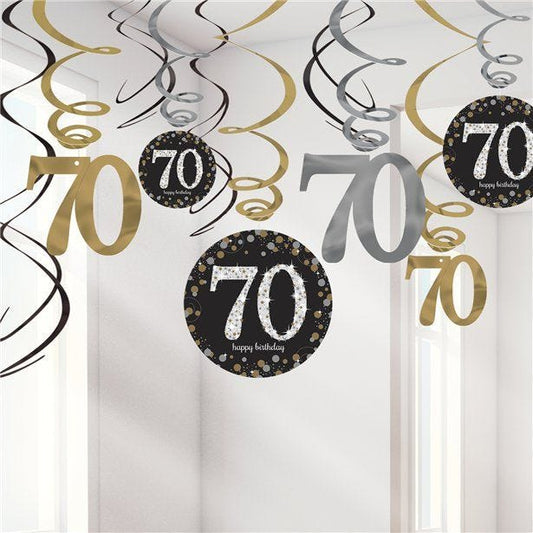 Sparkling Celebration 70th Birthday Hanging Swirls - 45cm (12pk)