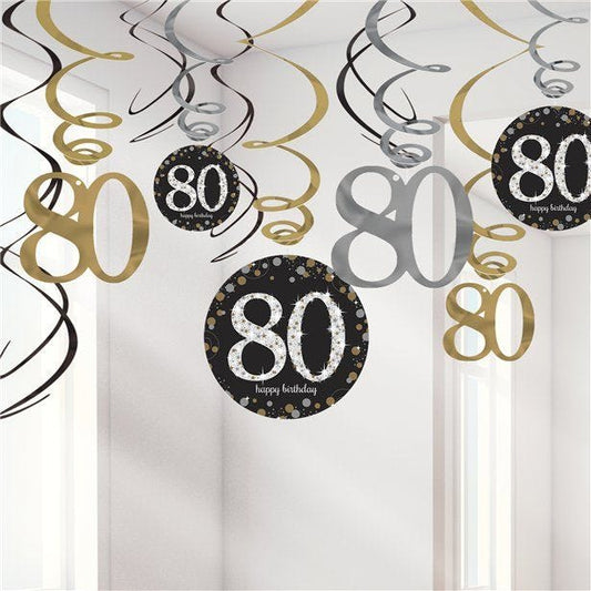 Sparkling Celebration 80th Birthday Hanging Swirls - 45cm (12pk)