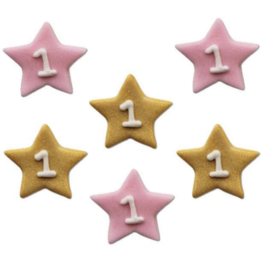 One Little Star Pink Sugar Cake Toppers (6pk)