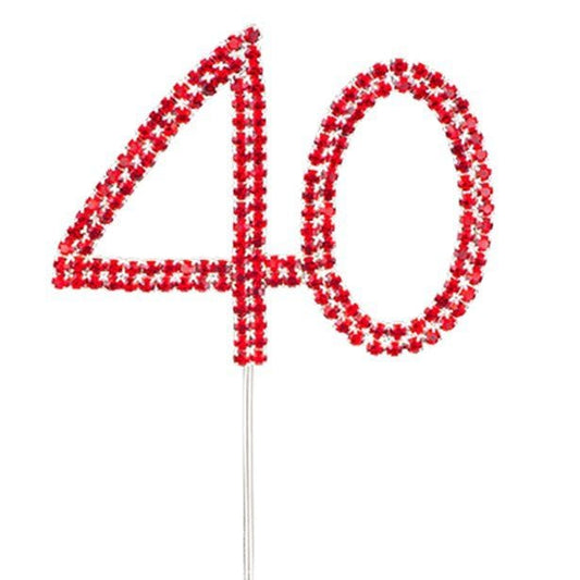 Red 40th Birthday / Anniversary Diamante Cake Pick