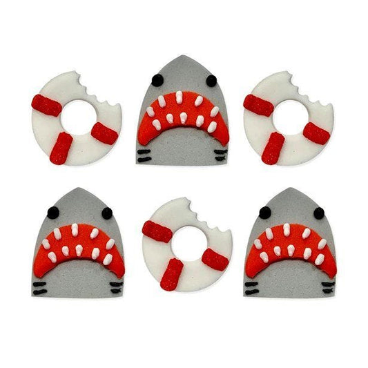 Shark and Life Buoy Sugar Cake Toppers x6 (6pk)