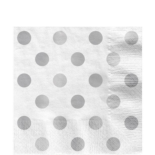 Metallic Silver Dot Paper Napkins - 33cm (16pk)