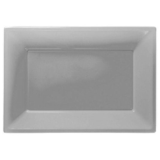 Silver Plastic Serving Platters - 23cm x 32cm (3pk)