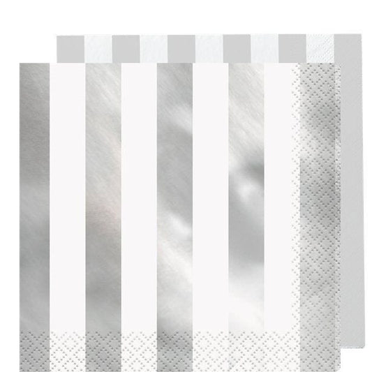 Metallic Silver Stripe Paper Napkins - 33cm (16pk)