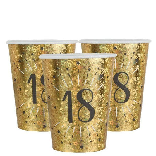 Sparkling Gold 18th Paper Cups - 270ml (10pk)