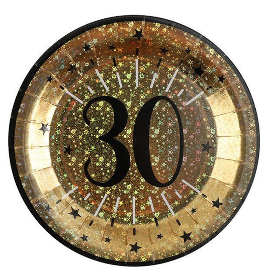 Sparkling Gold 30th Paper Plate - 23cm (10pk)