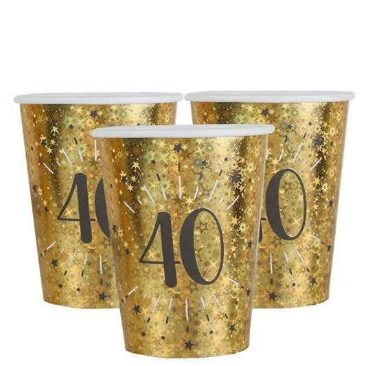 Sparkling Gold 40th Paper Cups - 270ml (10pk)