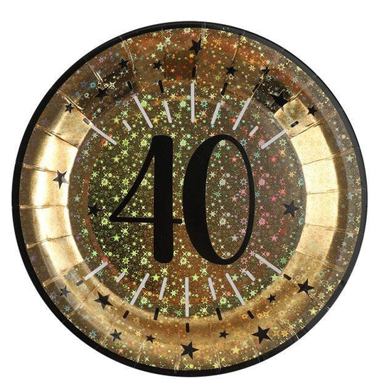 Sparkling Gold 40th Paper Plate - 23cm (10pk)
