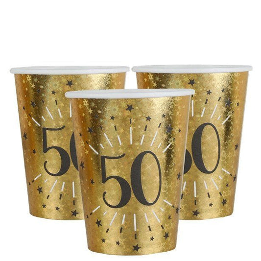 Sparkling Gold 50th Paper Cups - 270ml (10pk)