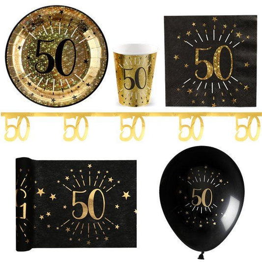 Sparkling Gold 50th Birthday - Deluxe Party Pack for 20