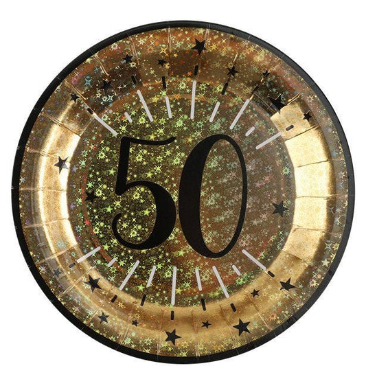 Sparkling Gold 50th Paper Plate - 23cm (10pk)