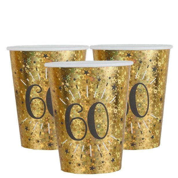 Sparkling Gold 60th Paper Cups - 270ml (10pk)