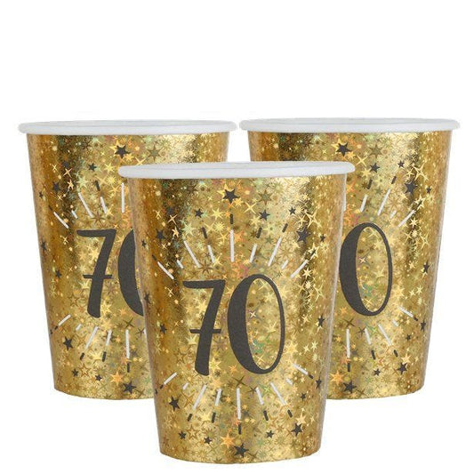 Sparkling Gold 70th Paper Cups - 270ml (10pk)