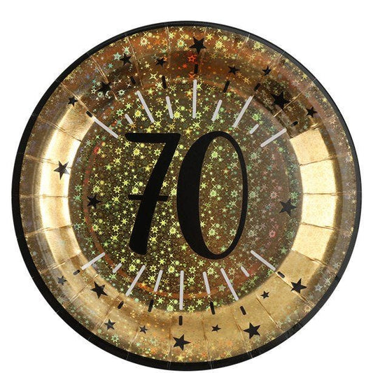 Sparkling Gold 70th Paper Plate - 23cm (10pk)