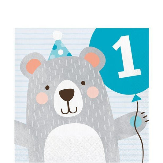 Birthday Bear 1st Birthday Paper Napkins - 33cm (16pk)