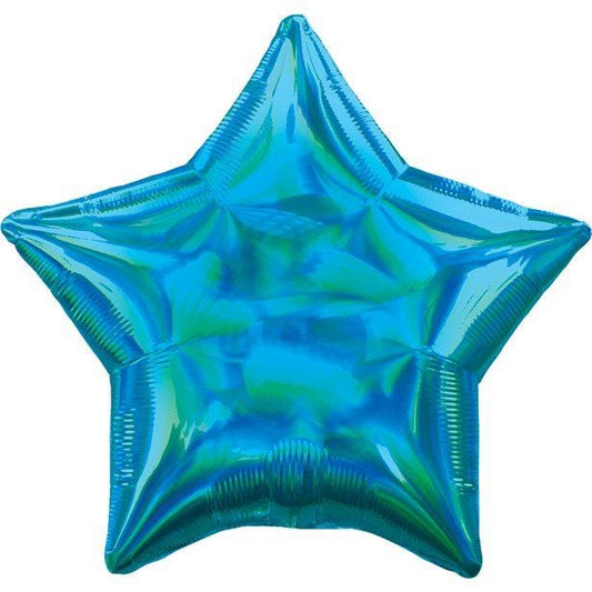 Cyan Blue Iridescent Star Balloon - 18'' Foil - unpackaged