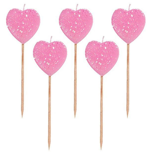 Pink Glitter Heart Pick Candles (10pk)