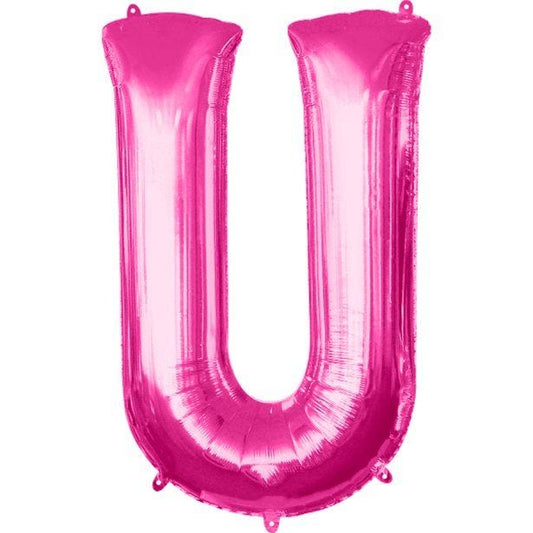 Pink Letter U Balloon - 34" Foil