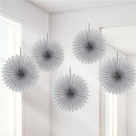 Silver Paper Fan Decorations - 15cm (5pk)